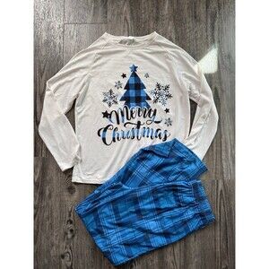 Christmas pajama set featuring a "Merry Christmas" tree woman’s large